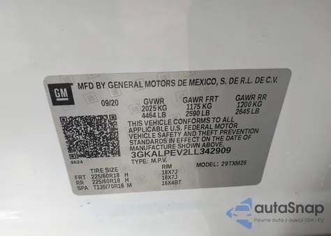 2020 GMC Terrain Fwd Slt z USA, uszkodzony, nr VIN 3GKALPEV2LL342909